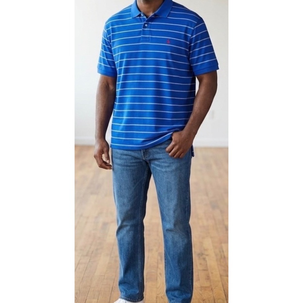 Polo Ralph Lauren Polo Shirt Blue Striped Lightweight Pima Cotton Men 2XLT